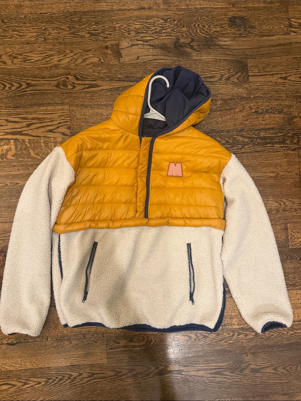 MOTHER Two-Tone Yellow Puffer & Cream Sherpa Hoodie